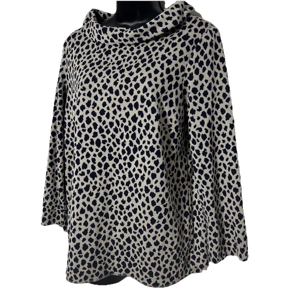 Ann Taylor Sweater Women's Small Black Cream White Cheetah Leopard Turtleneck